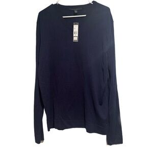 NWT Kenneth Cole Navy Silk and Cotton Blend V Neck Sweater